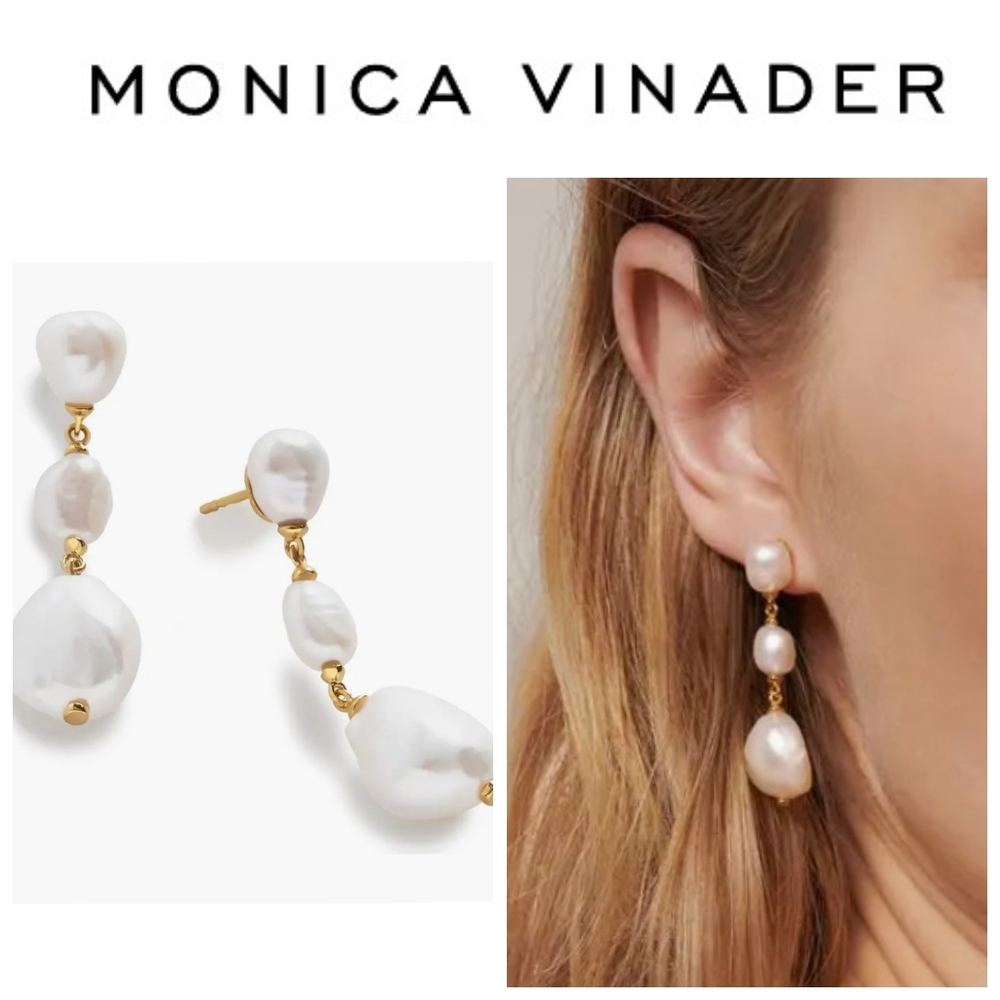 MONICA VINADER White Pearl Drop Earrings with Gold Accents